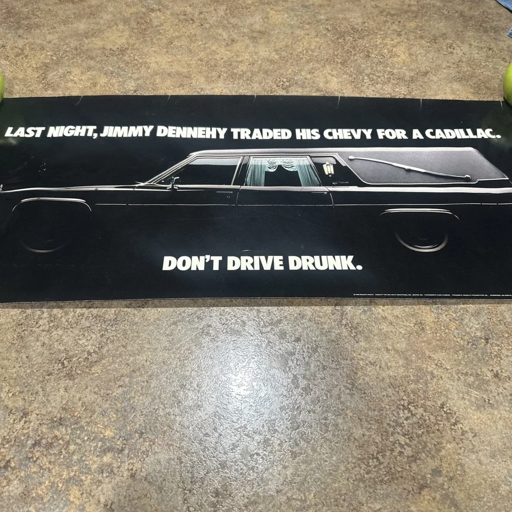 Vintage Anti Dunk Driving Poster 1986 (17x36) Chevy Cadillac Rare Public Health